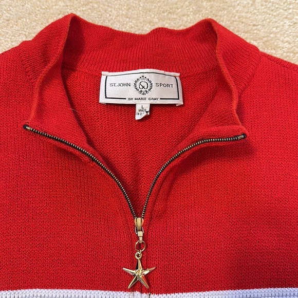 St John Sport red, white, and blue zip front sweater with stars Size L - Picture 2 of 13